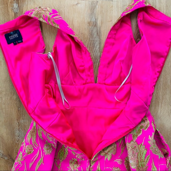 Marchesa Notte V Neck Metallic Floral Dress sz 2 - Picture 9 of 15